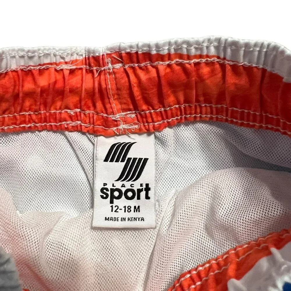 Place Sport 12-18m Blue White Orange Striped Swim Trunks